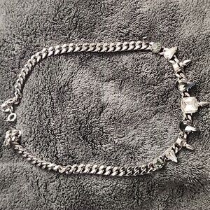 Gothic Silver-Tone Choker Necklace w/ Spikes, Gray & Clear Rhinestones
